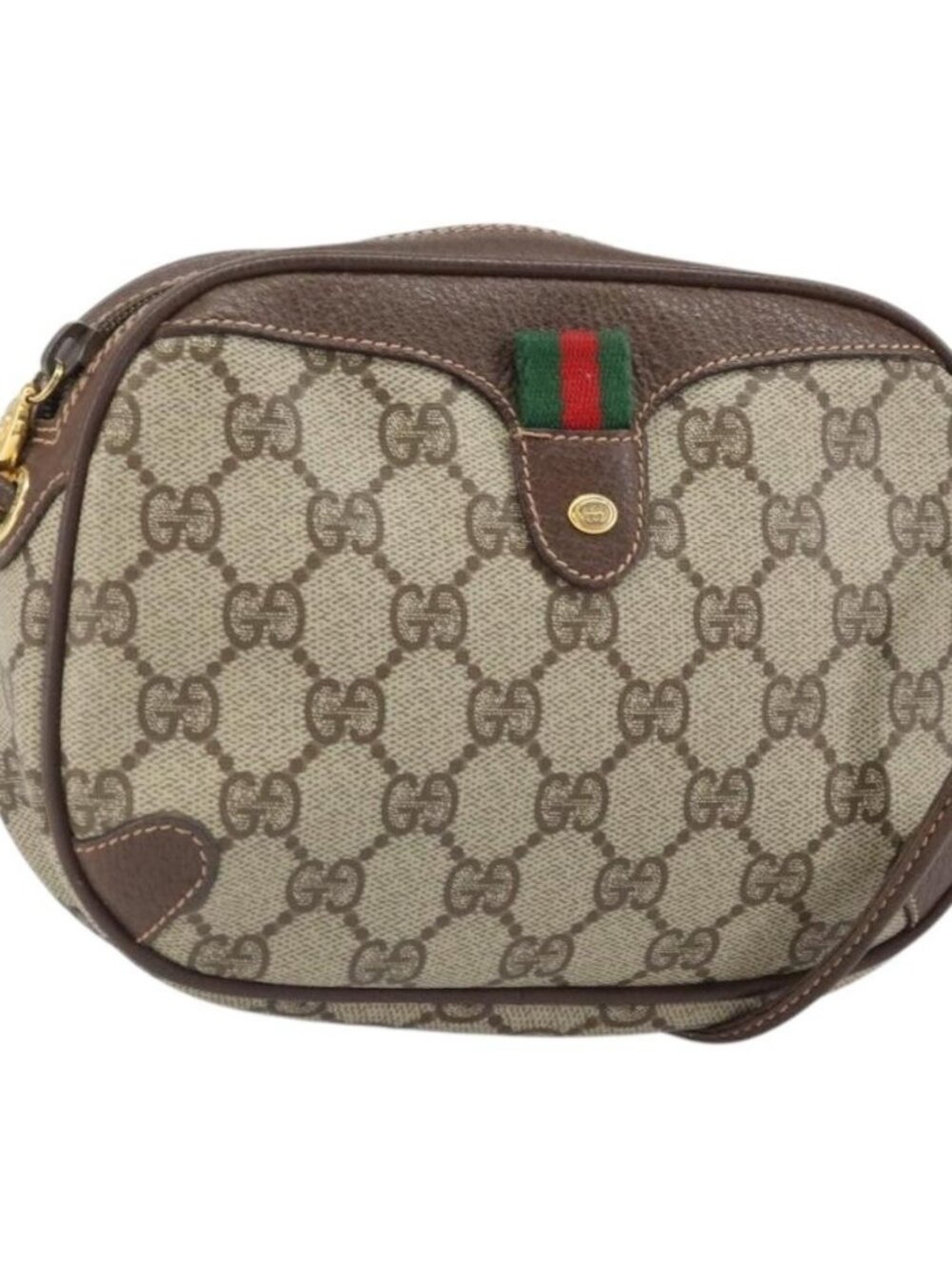 GUCCI GG Supreme Web Sherry Line Bag PVC Beige Gold 156 02 066 Auth 171353